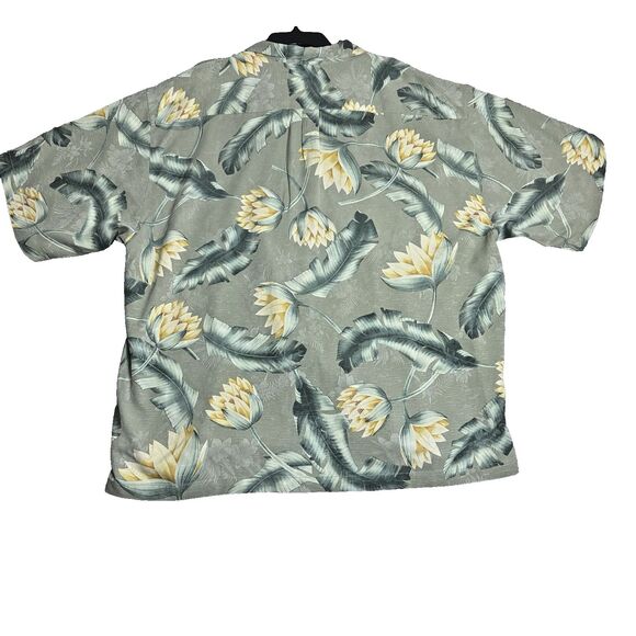 Tommy Bahama Mens XXL Silk Shirt Gray Floral Banana Leaf Aloha Camp Relaxed Fit - Picture 2 of 10